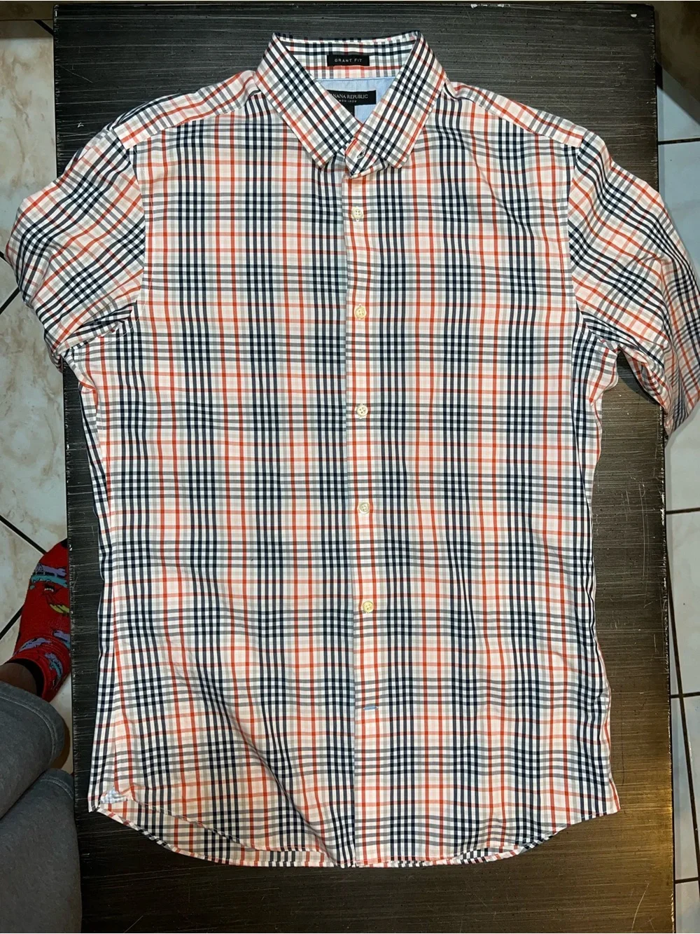 Banana Republic Short-Sleeve Plaid Button-Up Shirt - Orange & Navy